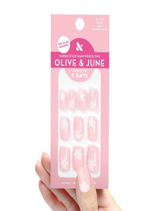 أظافر لاصقة كلاسيكية من Olive & June | شكل بيضاوي مربع قصير | لا حاجة للغراء | 32 ظفرًا لاصقًا بـ 16 مقاسًا | لاصقات غير سامة سهلة التركيب والإزالة، لا تسبب ضررًا، مظهر طبيعي للغاية | تدوم حتى 7 أيام | رقاقات ثلجية كبيرة - Image 1